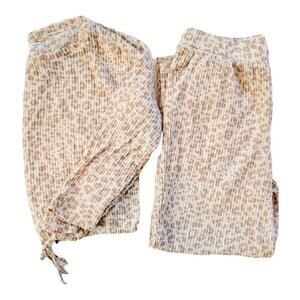 Womens XL Love Fire leopard print crop top wide leg comfy sleepwear set